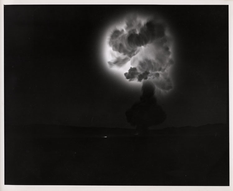 Mushroom cloud of Shot Diablo, sixth nuclear detonation of Operation Plumbbob, 152-metre tower, Area 2b, Nevada Test Site, 15 July 1957. UCRL two-stage thermonuclear development test, boosted Swan primary, 17 kt. Declassified AEC photograph, no catalog number.