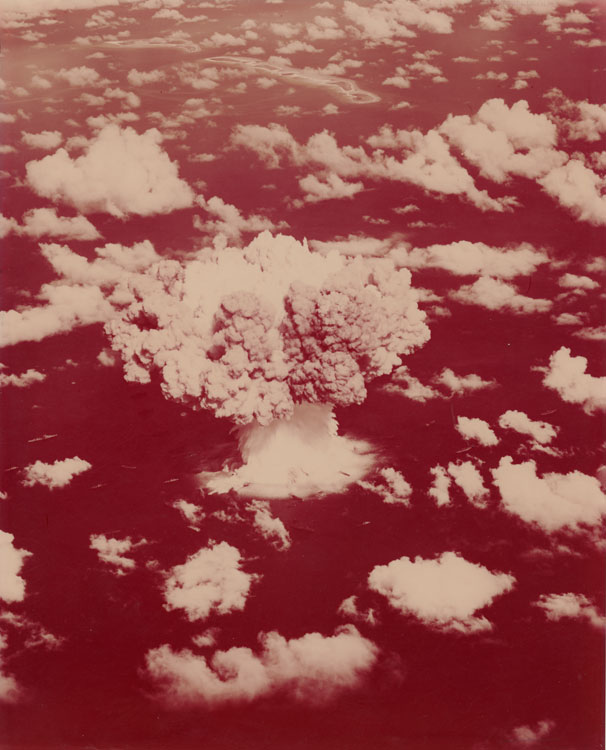 The fifth atomic explosion in history, part of Operation Crossroads, caused widespread destruction in Bikini Atoll. Several nearby ships were sunk or heavily damaged, including major vessels like the USS Saratoga, USS Arkansas, and the Japanese battleship Nagato. The test also caused severe radioactive contamination of the lagoon, with extremely high radiation levels near the blast site in the first day. Even Bikini Island, several miles away, was unsafe to approach for about a week afterward due to lingering radiation.